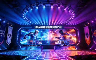 英雄联盟电竞世界杯舞台灯光与巨型屏幕