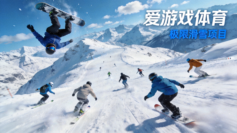 雪山滑雪场俯视画面，爱游戏体育极限滑雪项目展示图